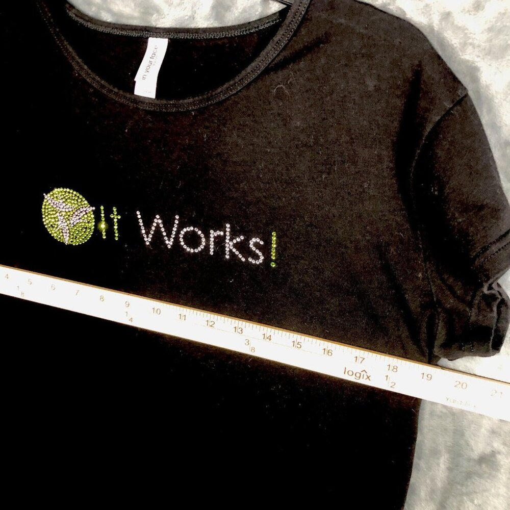 It Works Global Women’s Shirt It Works Bling Black/Green Studded T-Shirt - Picture 8 of 10